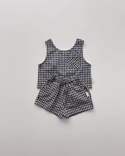 Plaid Seersucker Tank Shorts Set 【mh0013273】