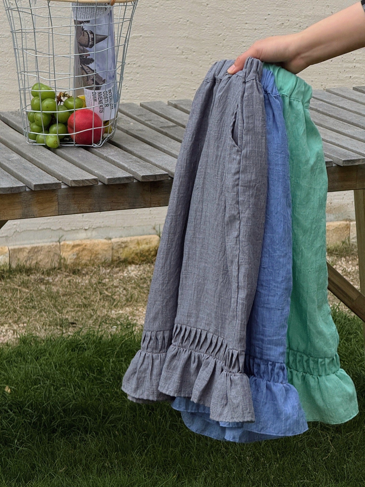 Tricolor Pure Cotton Ruffle Soft Casual Long Pants ラッフル ロングパンツ【mh0013406】