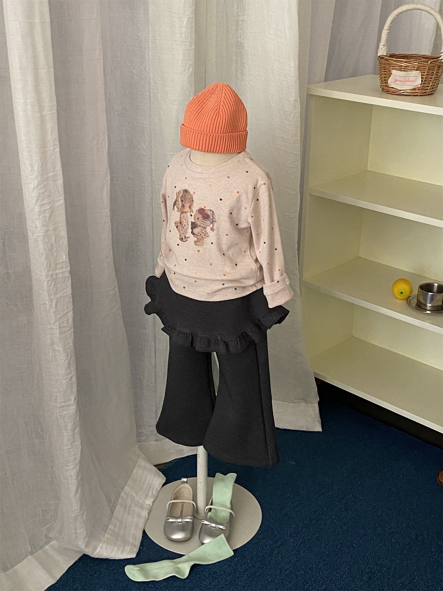 Pantalones acampanados con falda de volantes para niños【mh0014213】