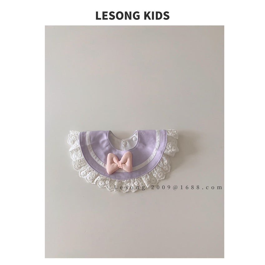 ベビースタイ ビブ サークル 円形 レース リボン よだれかけ【mh0011828】