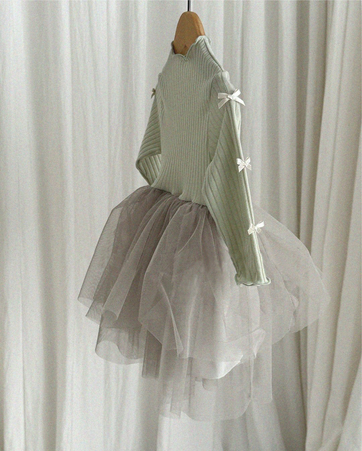 Baby Ribbon Mesh Long Sleeve Dress [mh0013884]