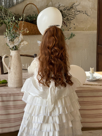 ノースリーブワンピース ファーフリンジ ティアードケーキスカート【mh0011884】