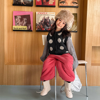 ニットベスト コインドット 水玉 前あき【mh0011922】