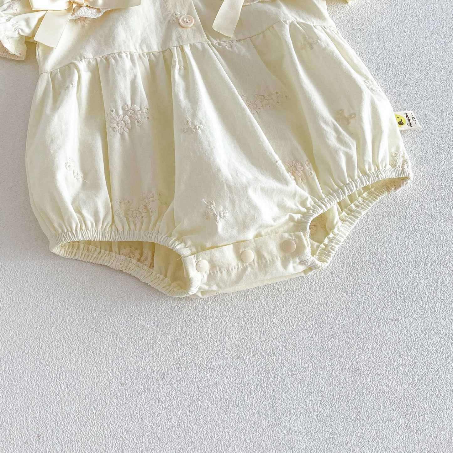 Baby Kids Lace Collar Ribbon Embroidery Puff Sleeve Short Sleeve Romper Dress [mh0013846]