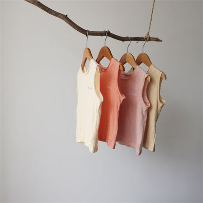 Paris Embroidered Textured Cotton Vest 刺繍 ノースリーブTシャツ【mh0012628】