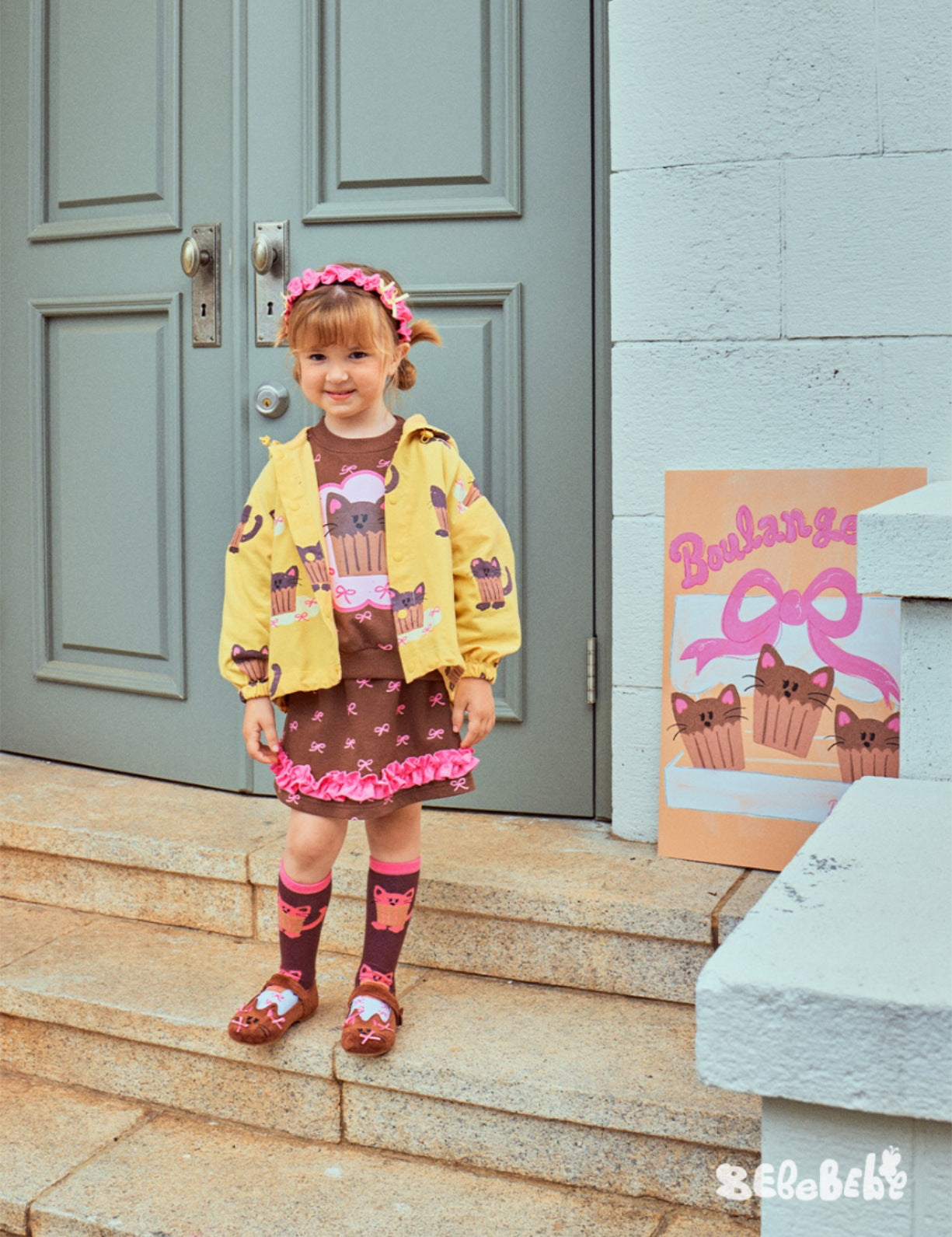 -ねこ柄ジップアップパーカー/フリルスウェットシャツ/フリルキュロットスカート/スカート付きパンツ【mh0010983】 - mamahalo shop - 長袖セットアップ -  べビー服 - 子供服 - 男の子 - 女の子