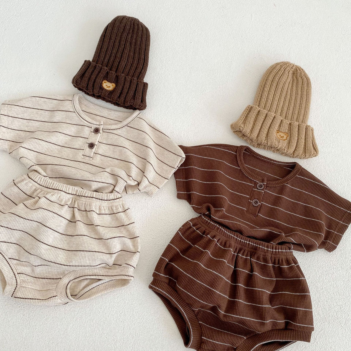 Baby Border Henley Neck Short Sleeve T-Shirt & Bloomer Set [mh0001942]