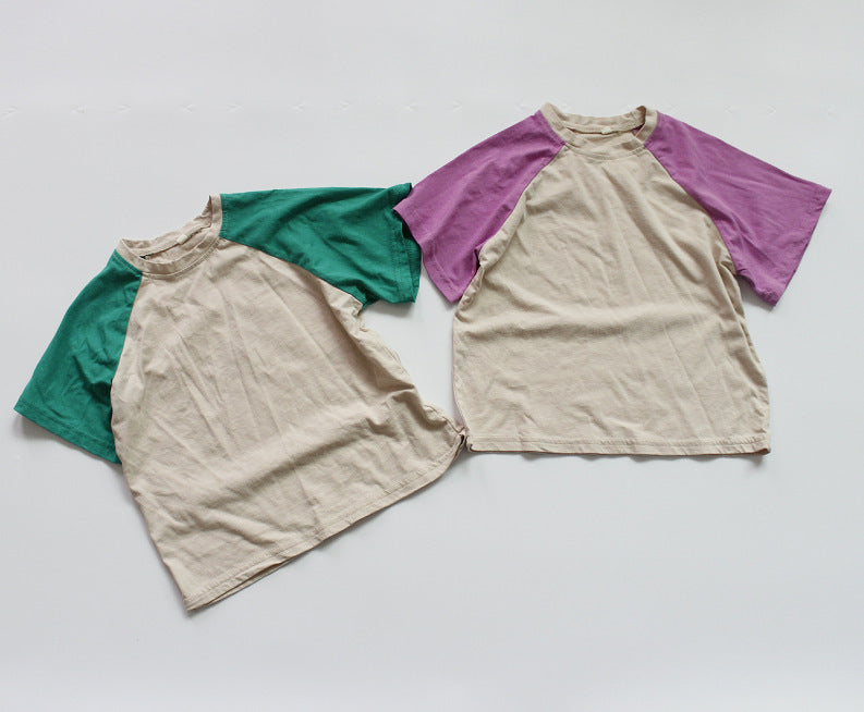 Camiseta infantil bicolor de manga corta raglán