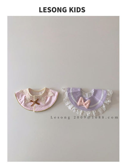 ベビースタイ ビブ サークル 円形 レース リボン よだれかけ【mh0011828】