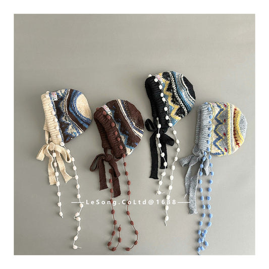 キッズ帽子 ニット タッセル フェアアイル ニットキャップ【mh0011807】