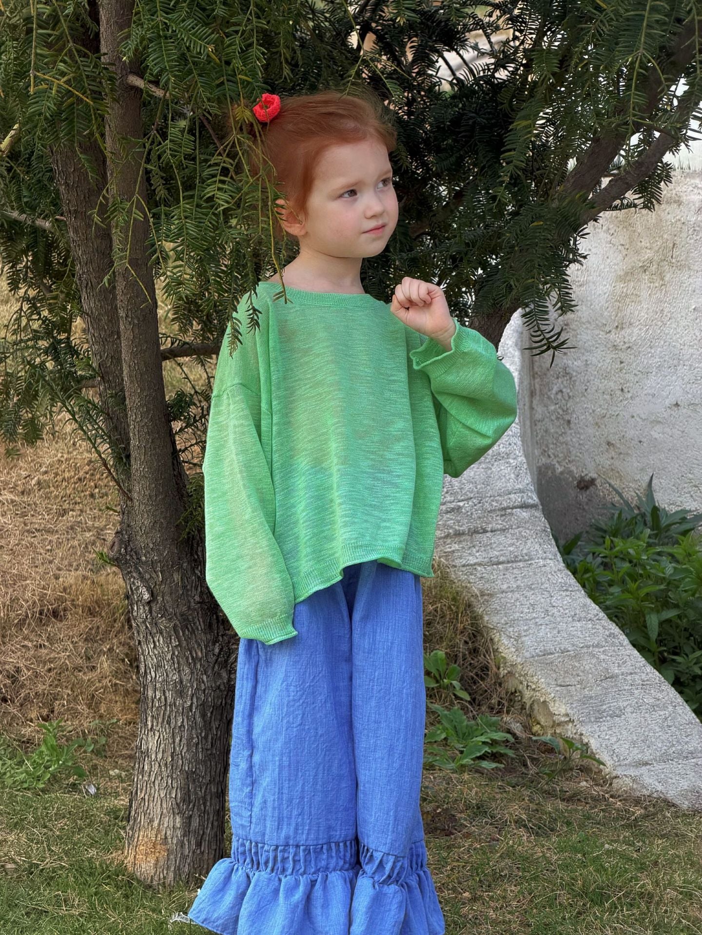 Green Ice Silk Sun-Protection Knitted Top シアー 長袖サマーセーター【mh0013405】