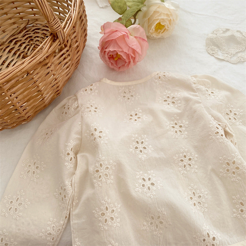 Baby/Kids Flower Embroidery Lace Long-Sleeve Collarless Cardigan [mh0001791]