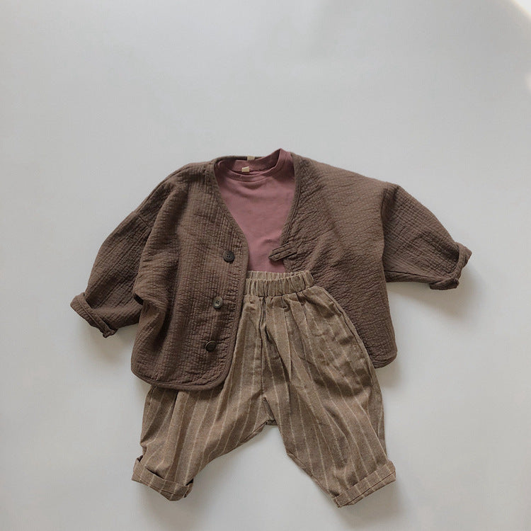 Kids' Front-Button Loose Collarless Long-Sleeve Jacket [mh0001883]