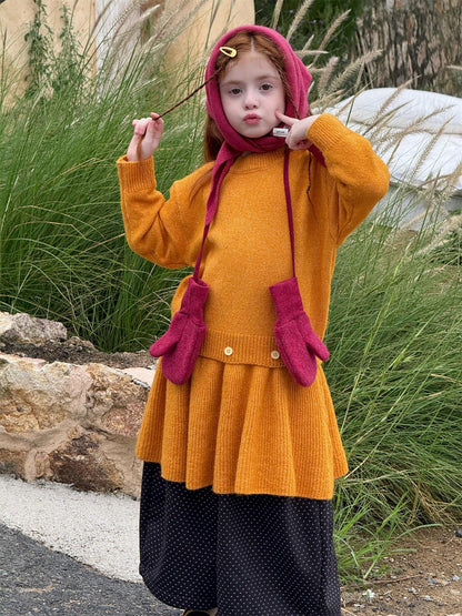 長袖セーターワンピース プルオーバー フリル裾 ドッキング バイカラー ニット【mh0011741】