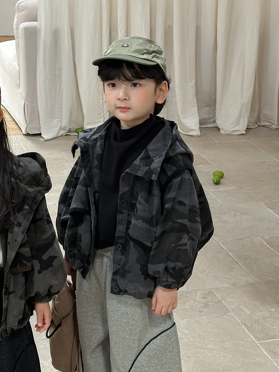 Kids' Camouflage Hooded Blouson Jacket【mh0014779】
