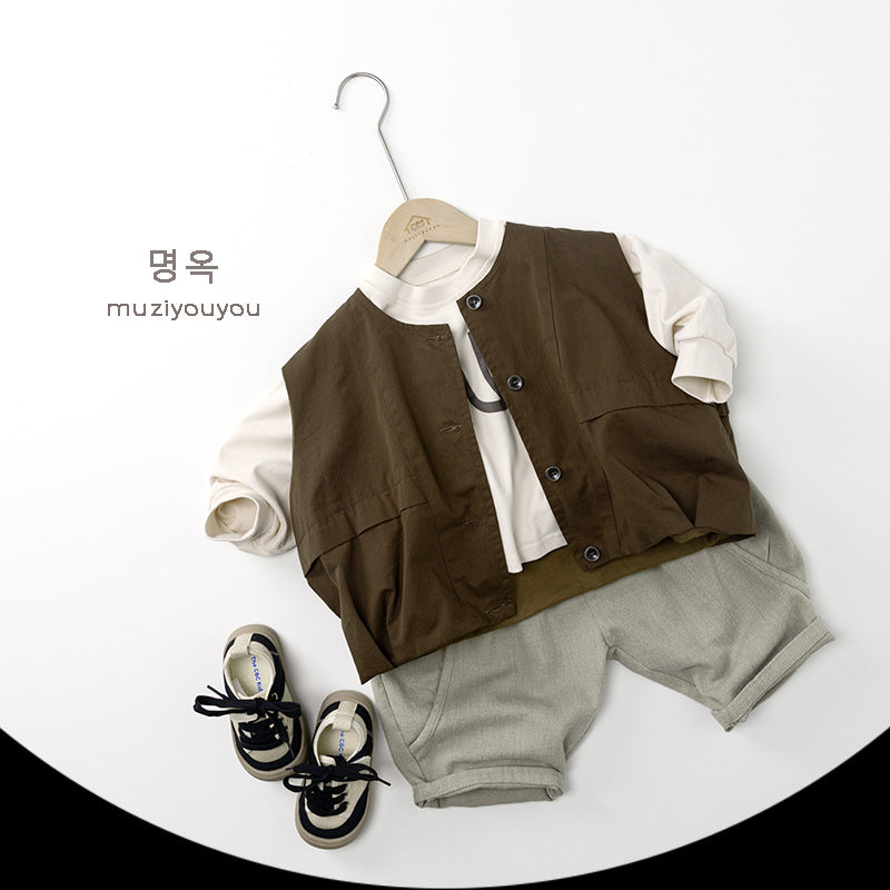 -フラップポケットノーカラーベスト【mh0010870】 - mamahalo shop - ベスト -  べビー服 - 子供服 - 男の子 - 女の子