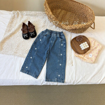 キッズ 星柄 刺繍 デニム ストレート パンツ【mh0014520】