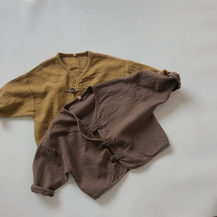 Kids' Front-Button Loose Collarless Long-Sleeve Jacket [mh0001883]