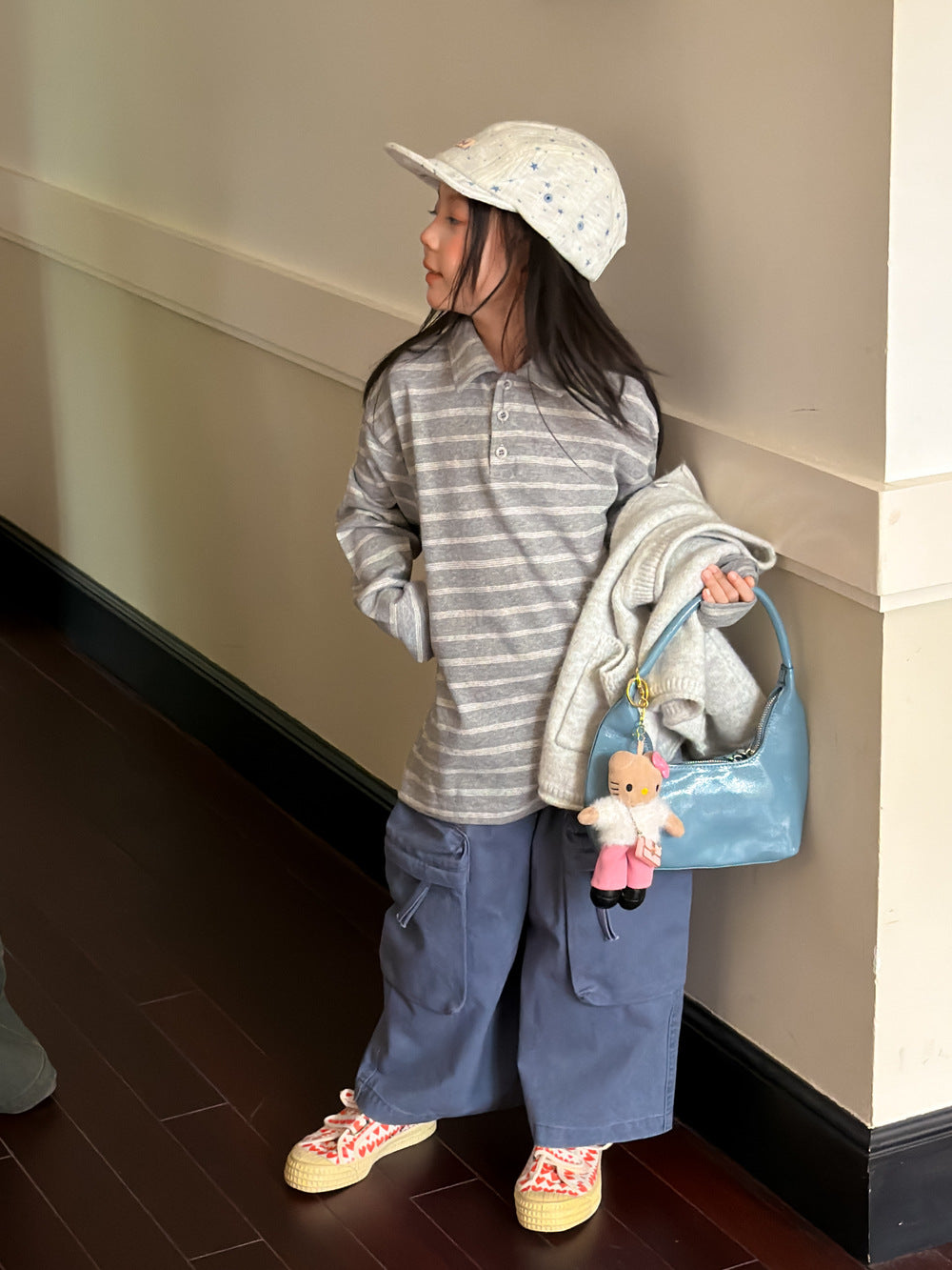 キッズ ジュニア ボーダー 襟付き 長袖 POLOシャツ【mh0014377】