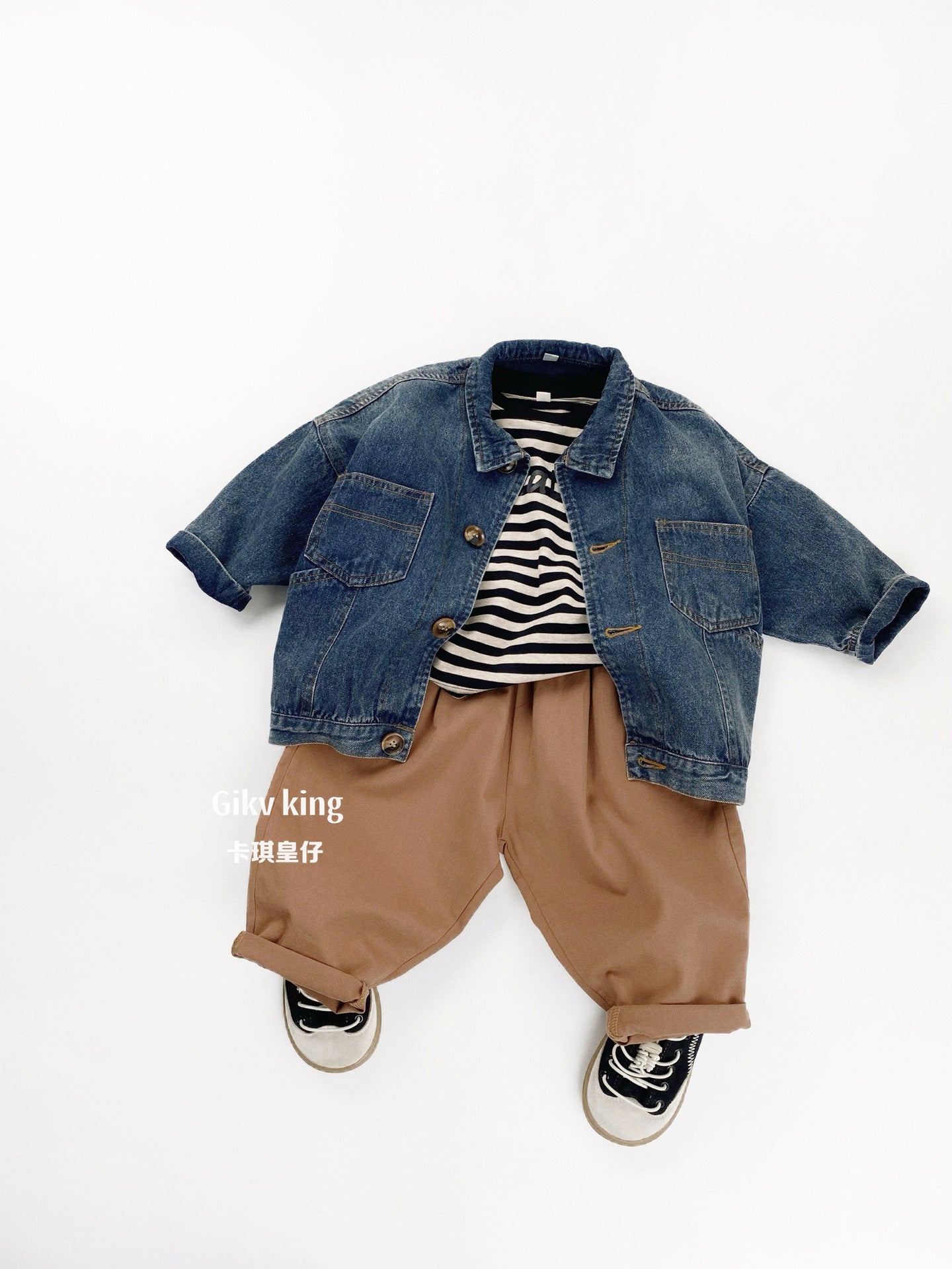 Vintage Wash Denim Drop Shoulder Jacket キッズ デニムジャケット【mh0012570】
