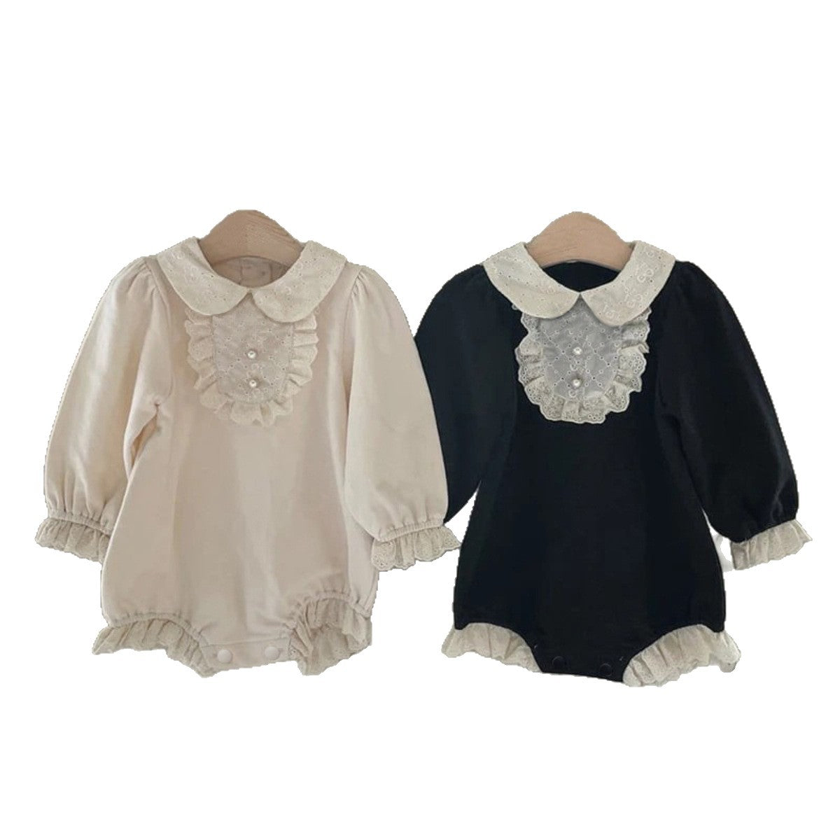 Baby Lace Collar Pearl Button Long Sleeve Romper [mh0013881]