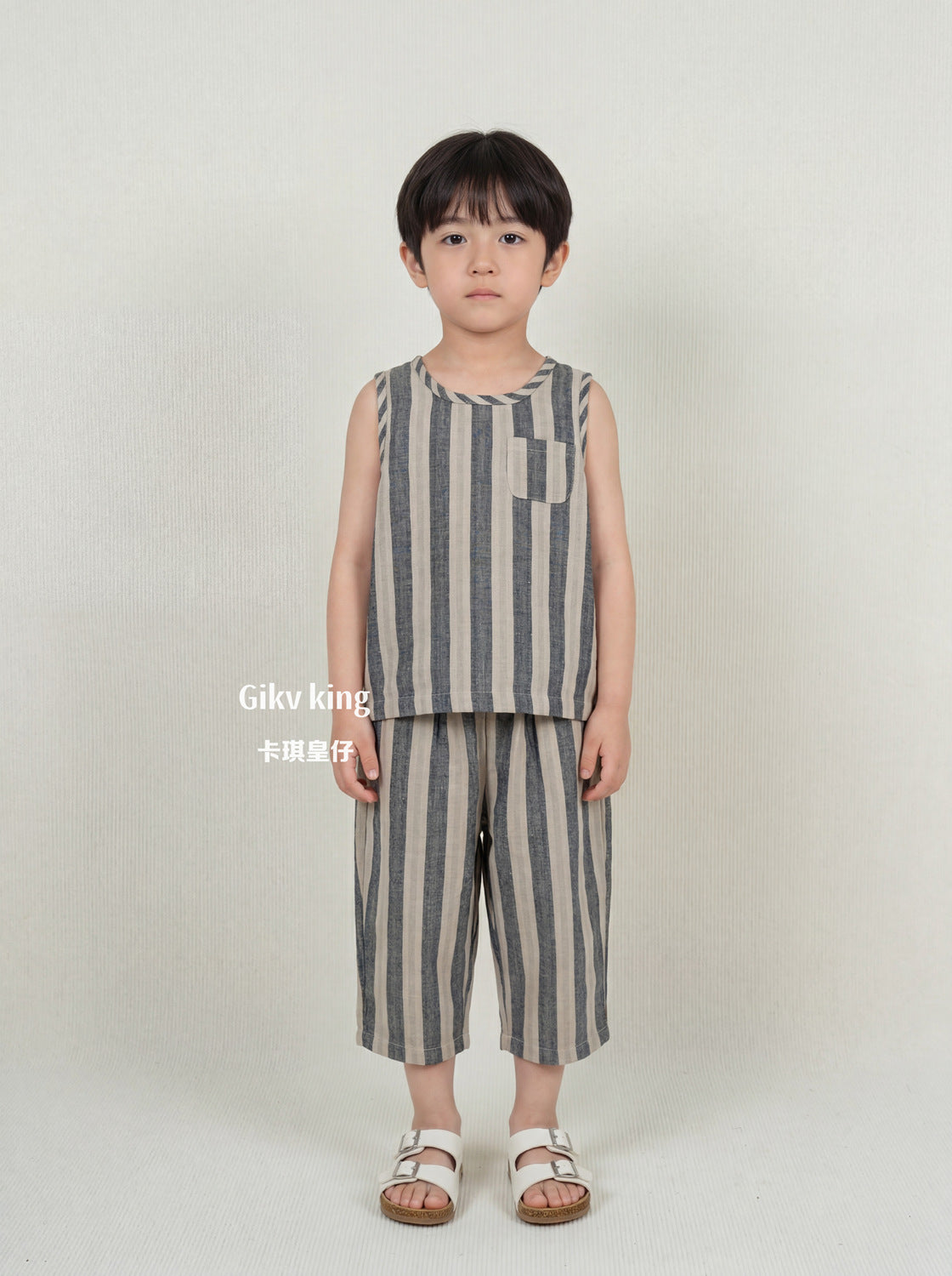 Striped Woven Cotton Vest ストライプ ノースリーブTシャツ【mh0013477】