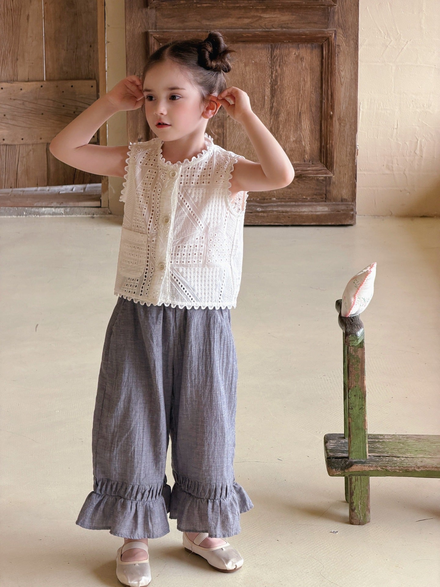 Tricolor Pure Cotton Ruffle Soft Casual Long Pants ラッフル ロングパンツ【mh0013406】