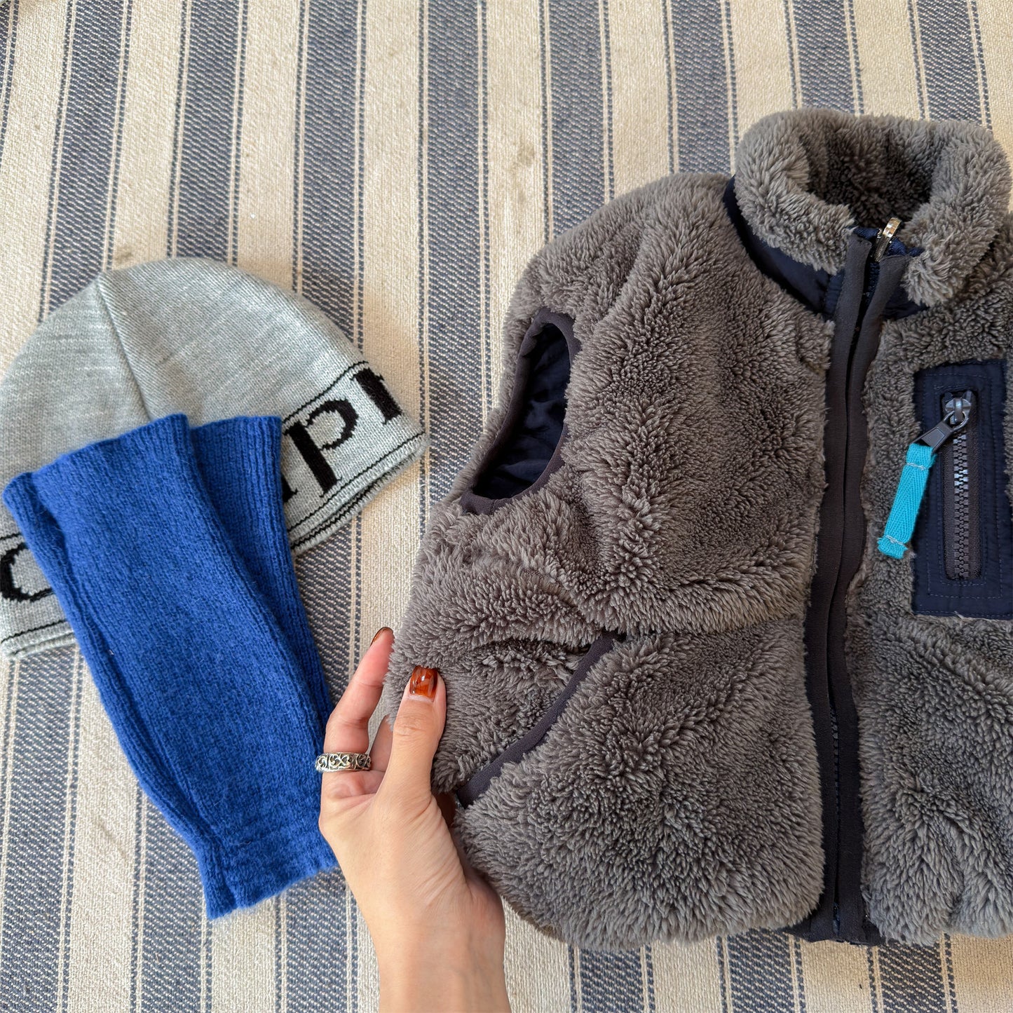 パッチワークベスト 裏ボアフリース スタンドカラー【mh0011920】