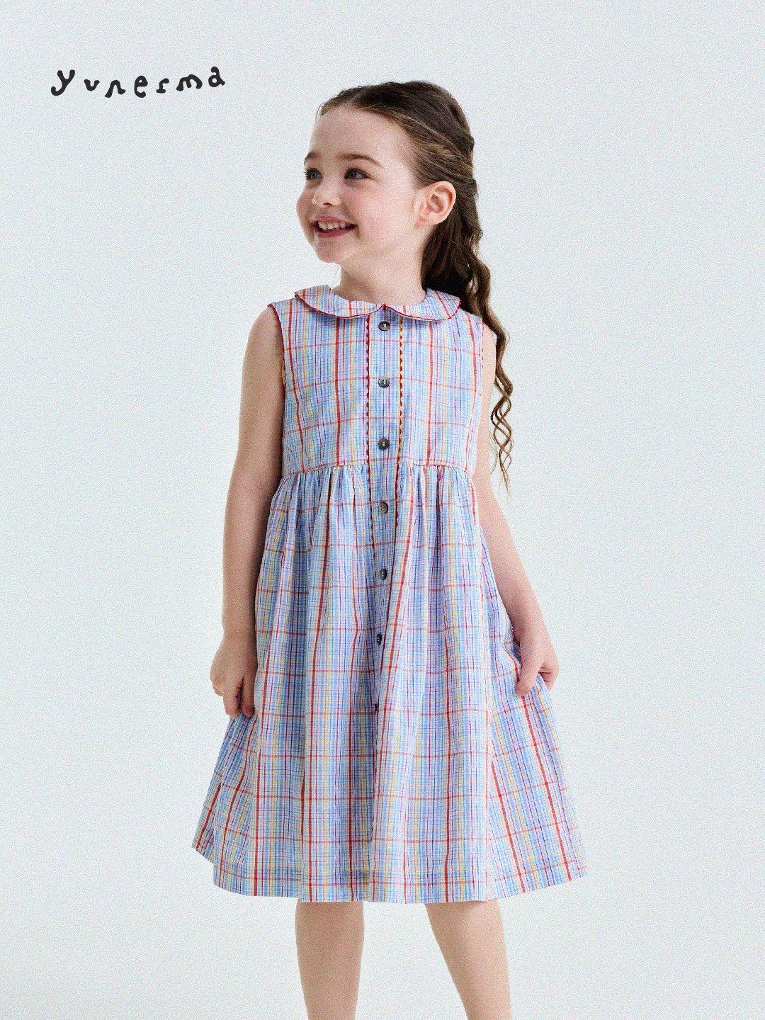 Peter Pan Collar Plaid Dress ラウンドカラー ノースリーブワンピース【mh0013177】