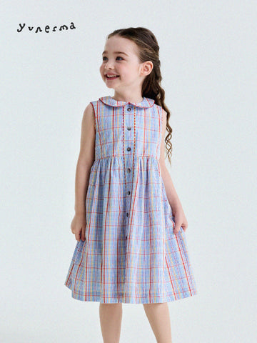 Peter Pan Collar Plaid Dress ラウンドカラー ノースリーブワンピース【mh0013177】