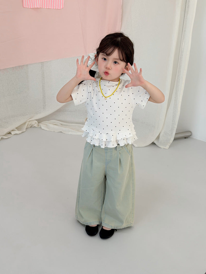 Polka Dot Tiered Ruffle T-Shirt ドット柄 半袖Tシャツ【mh0013118】