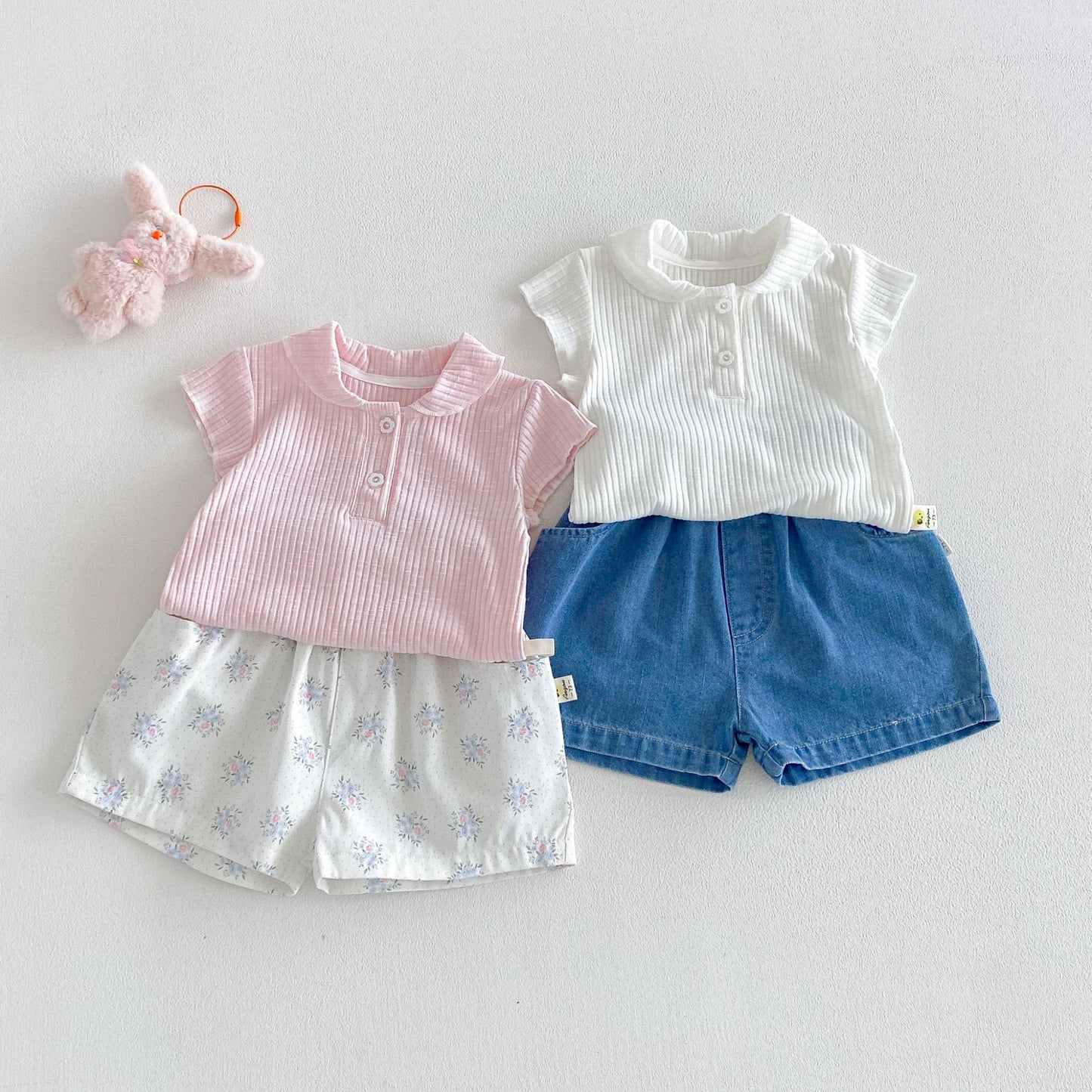 Ribbed Lapel Collar Puff Sleeve Polo Top メロウ 半袖ポロシャツ【mh0013431】