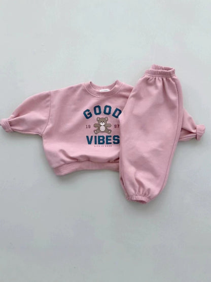 Conjunto de sudadera con logo y estampado de osito y pantalón largo para bebé y niños 【mh0014632】