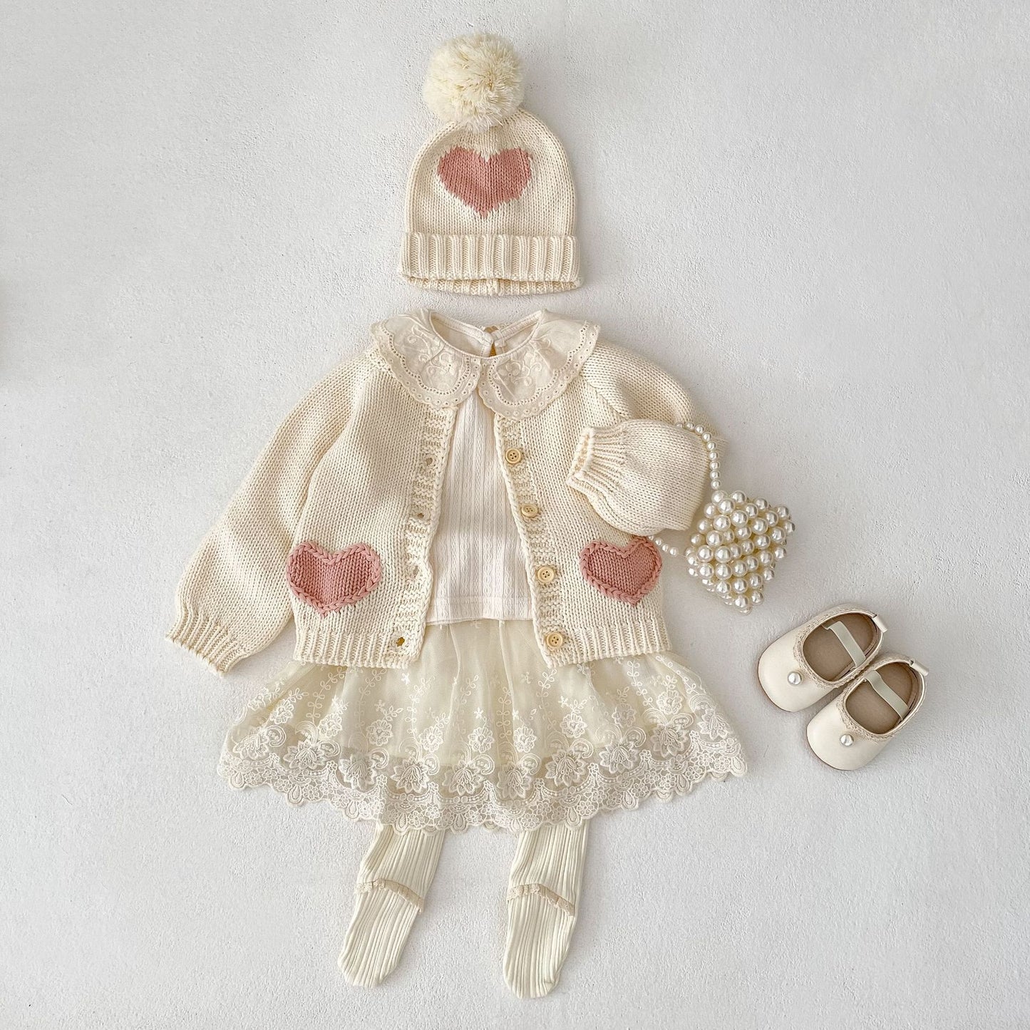 -ハートポケットニットカーディガン/ニット帽【mh0010845】 - mamahalo shop - カーディガン・パーカー -  べビー服 - 子供服 - 男の子 - 女の子