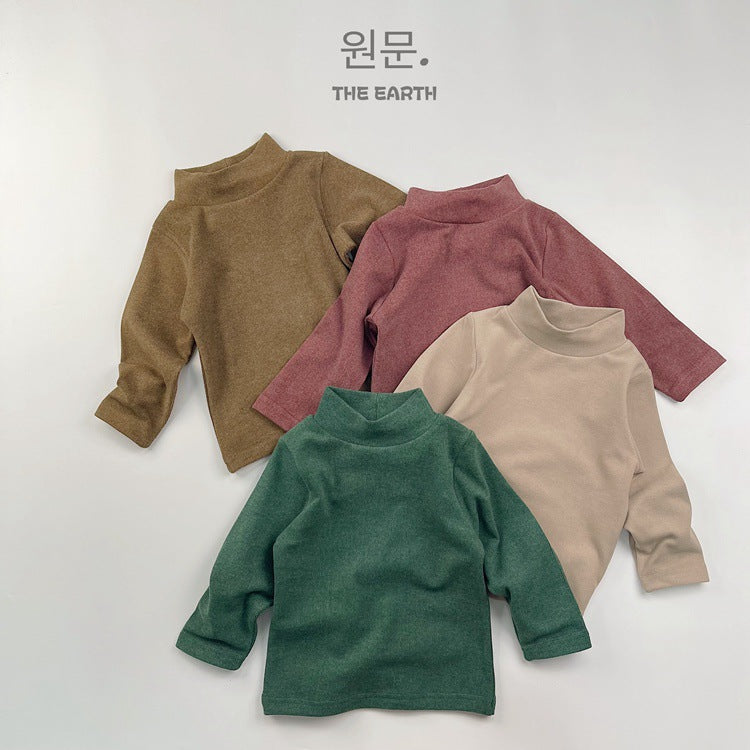 Camiseta de manga larga de cuello alto liso acanalado para niños 【mh0013937】