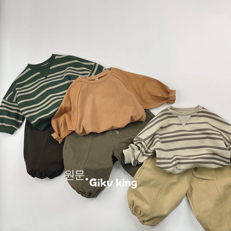 Pantalón holgado asimétrico con botones delanteros para niños【mh0013933】
