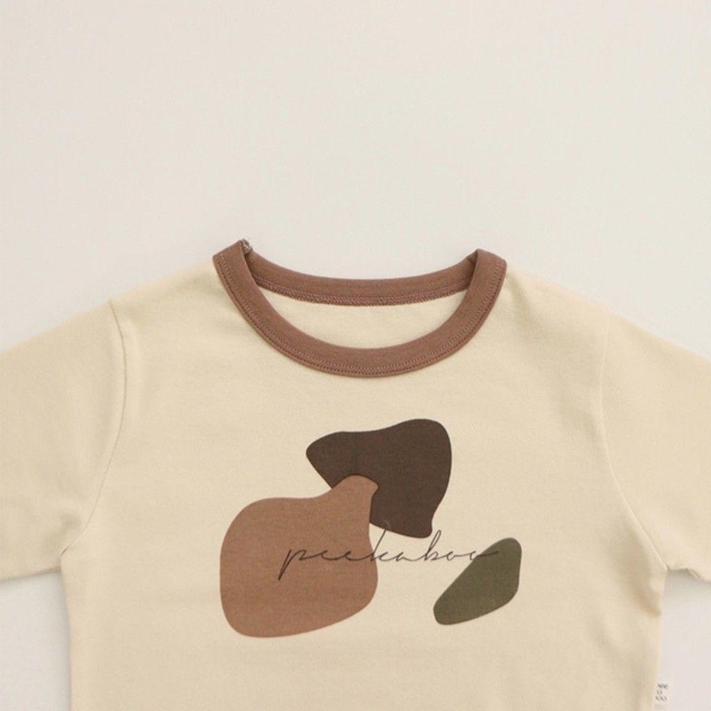 ベビー キッズ 幾何学 プリント 配色 パイピング 長袖 Tシャツ パンツ セット【mh0000586】