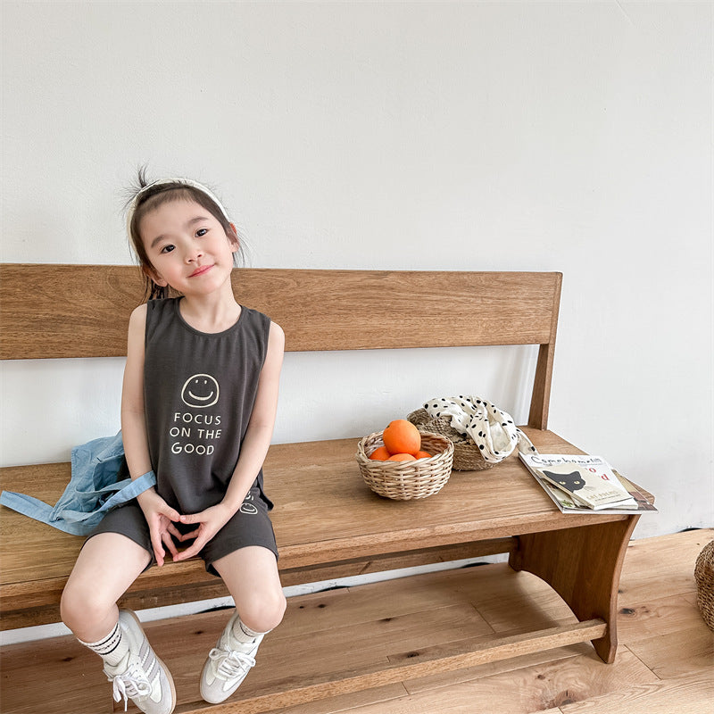 Kids' Smile Print Tank Top & Shorts Set [mh0001805]