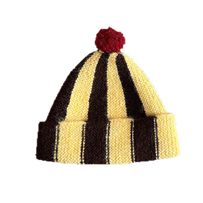 ベビー帽子 ストライプ ぽんぽん ピエロ ニットキャップ【mh0011835】