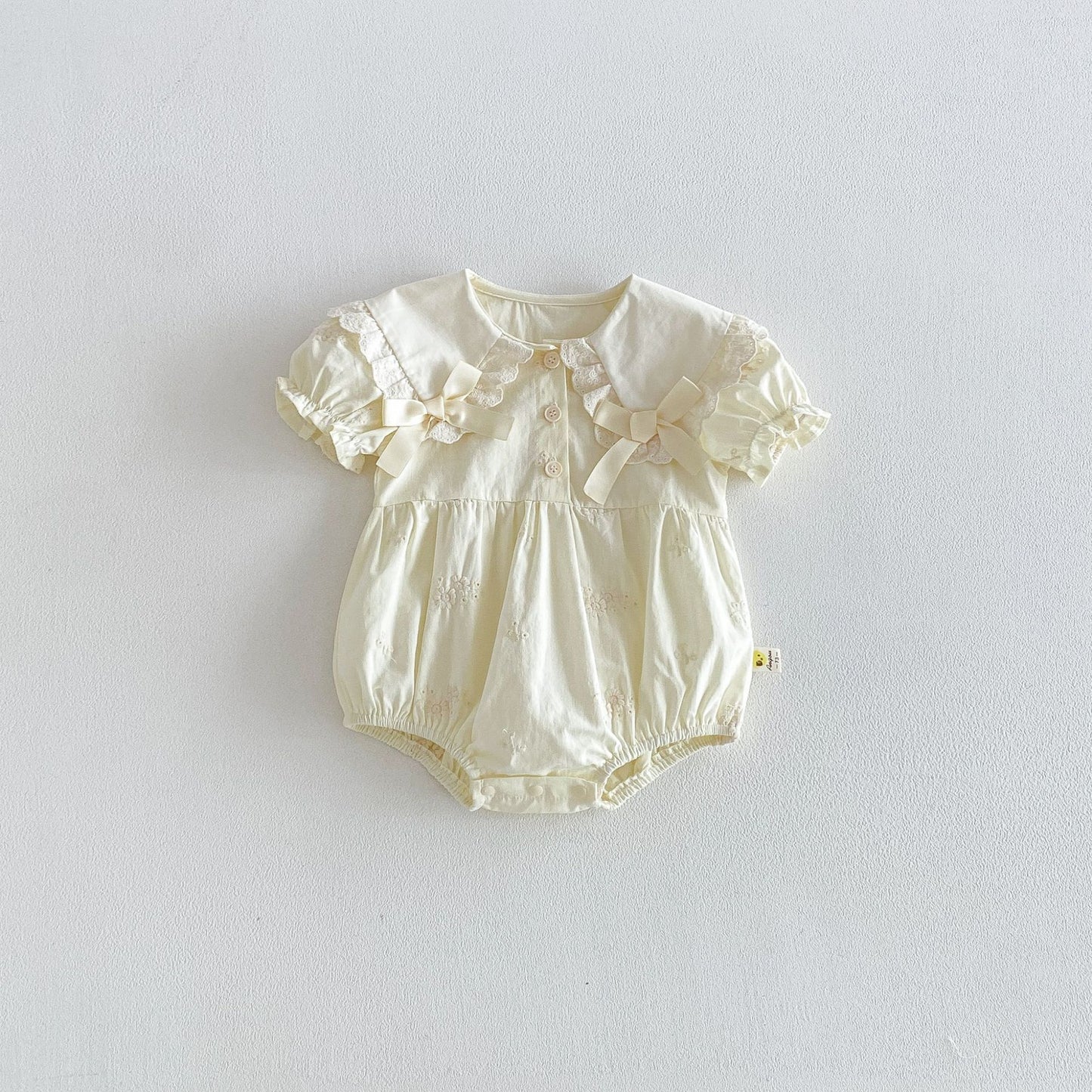 Baby Kids Lace Collar Ribbon Embroidery Puff Sleeve Short Sleeve Romper Dress [mh0013846]