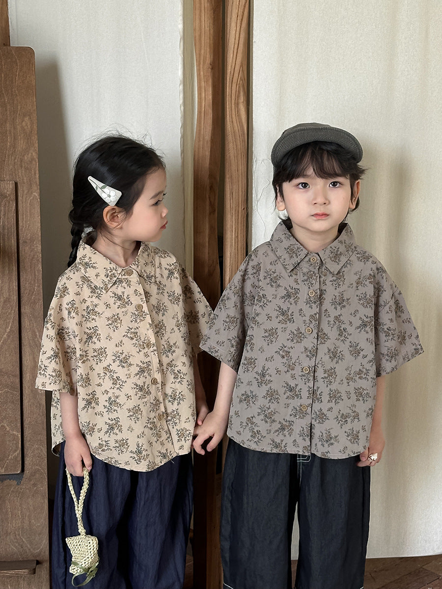 Floral Drop Shoulder Cotton Shirt フラワー 半袖シャツ【mh0013470】