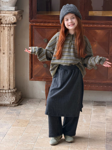 Kids' / Juniors' Striped Collared Loose Long Sleeve Knit Sweater [mh0014024]