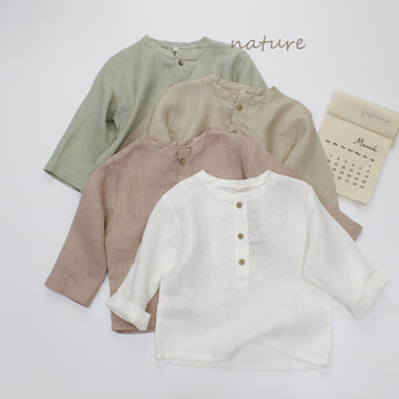 Minimalist Button Linen Shirt ナチュラルリネン 長袖シャツ【mh0013628】