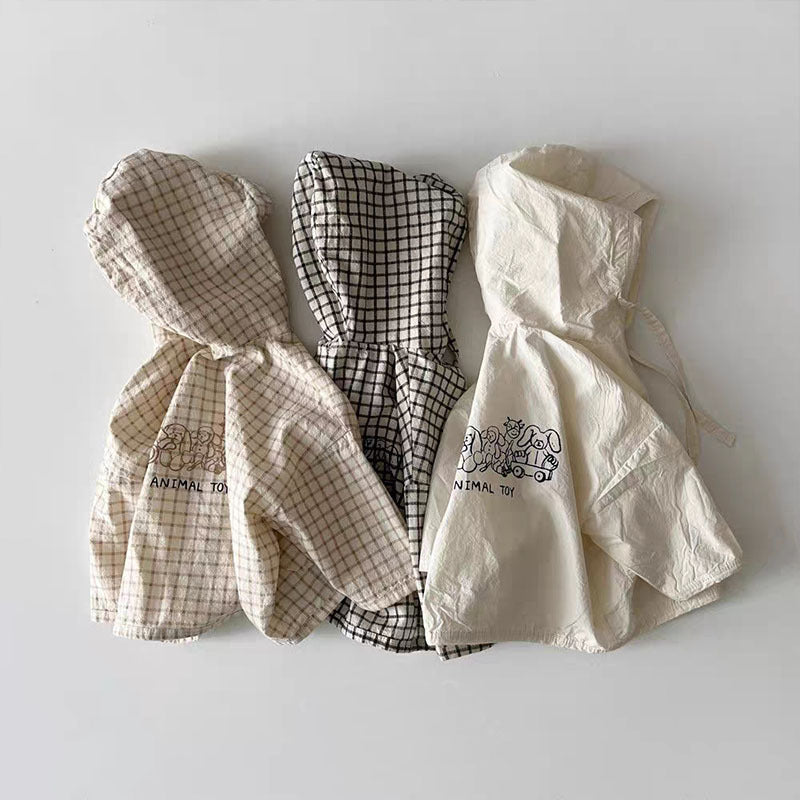 Baby jacket/windbreaker with back animal print, solid and checked colors, boys' children's clothing [mh0003373]