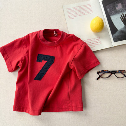 Number Embroidered Cotton Short Sleeve T-shirt ワッペン 半袖Tシャツ【mh0012662】