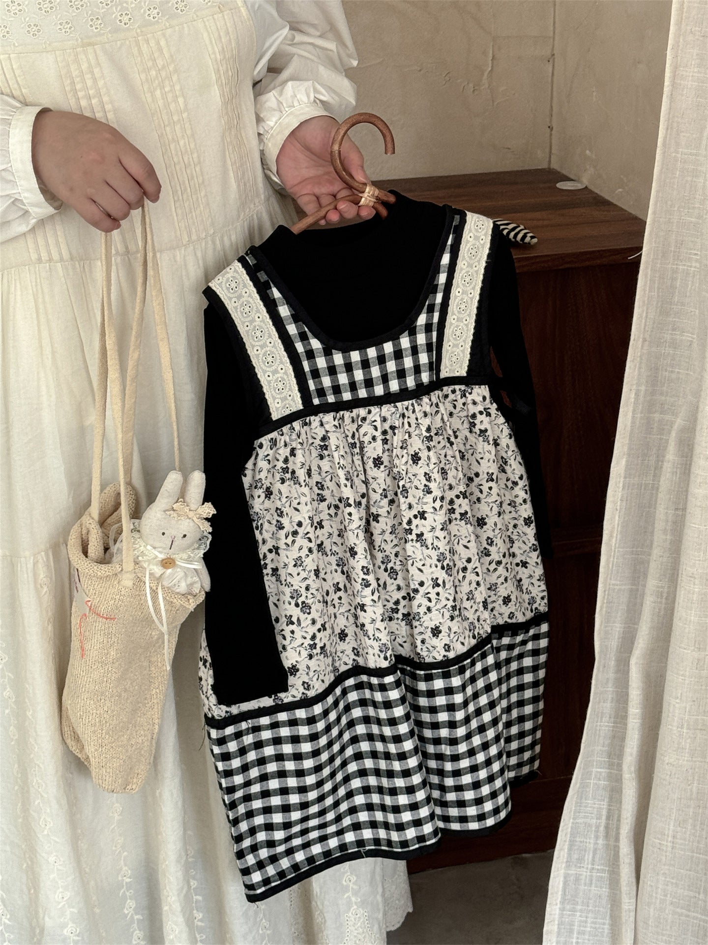 -チェック柄小花プリントノースリーブワンピース レイヤードワンピース【mh0010991】 - mamahalo shop - 長袖セットアップ -  べビー服 - 子供服 - 男の子 - 女の子