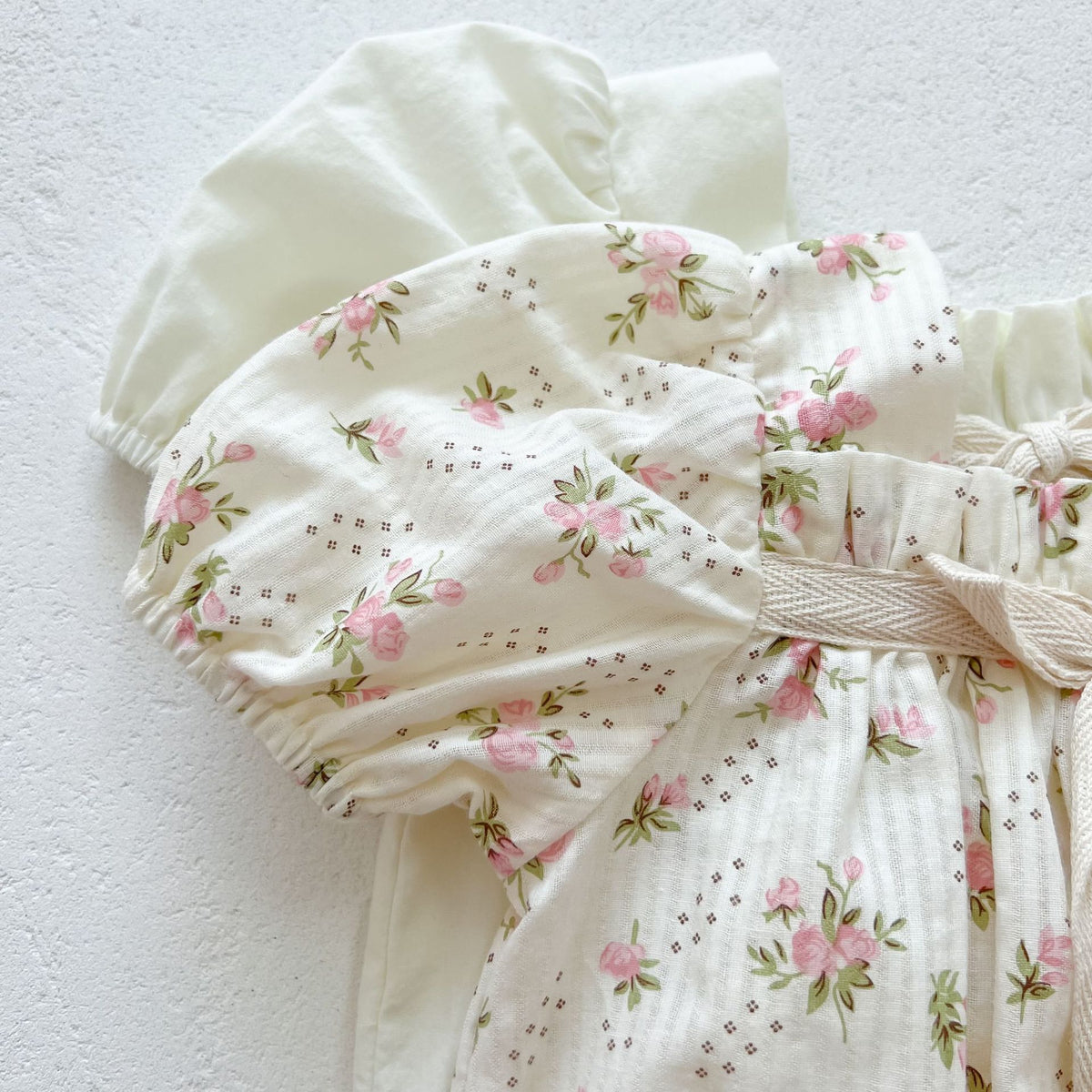 Baby Floral Solid Ribbon Short/Long Sleeve Romper [mh0000723]
