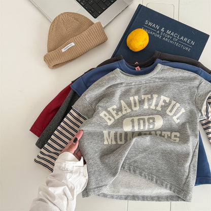 -ロゴプリントベストドッキング長袖Tシャツ スウェット【mh0010806】 - mamahalo shop - 長袖Tシャツ -  べビー服 - 子供服 - 男の子 - 女の子