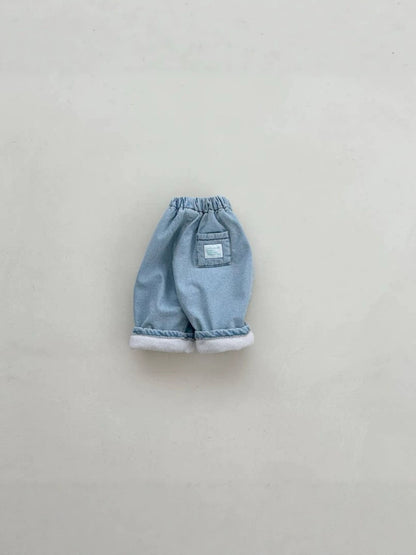 Pantalones largos de mezclilla con forro polar para bebés y niños 【mh0014653】