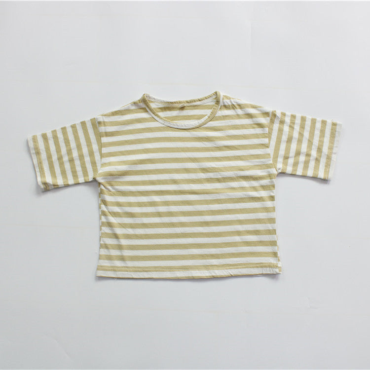 -キッズ ボーダー 半袖 ルーズ Tシャツ トップス【mh0000724】 - mamahalo shop - 半袖Tシャツ -  べビー服 - 子供服 - 男の子 - 女の子